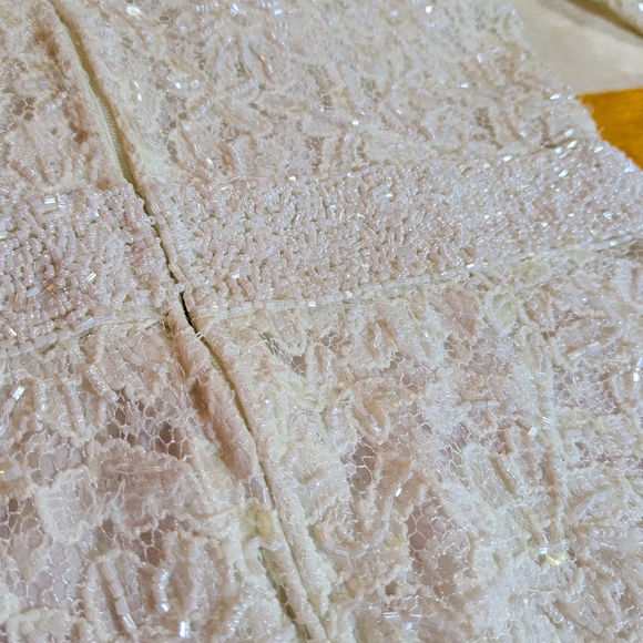 Vintage Cream Lace Peplum Blouse Top, Victorian Beading Zipper Back 60's 70's - Picture 10 of 11